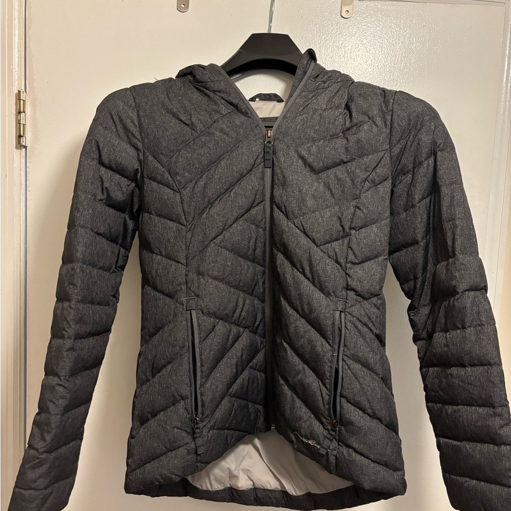 Eddie Bauer Gray Puffer Jacket with Chevron Quilting